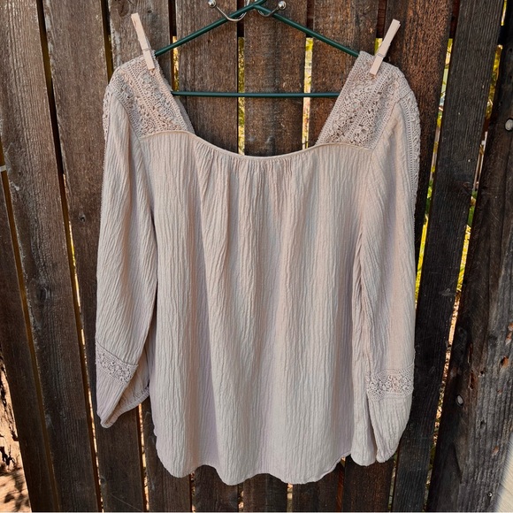 Soft Surroundings Sand Dune Asilah Crochet Lace Peasant Blouse Sz L - Picture 3 of 12